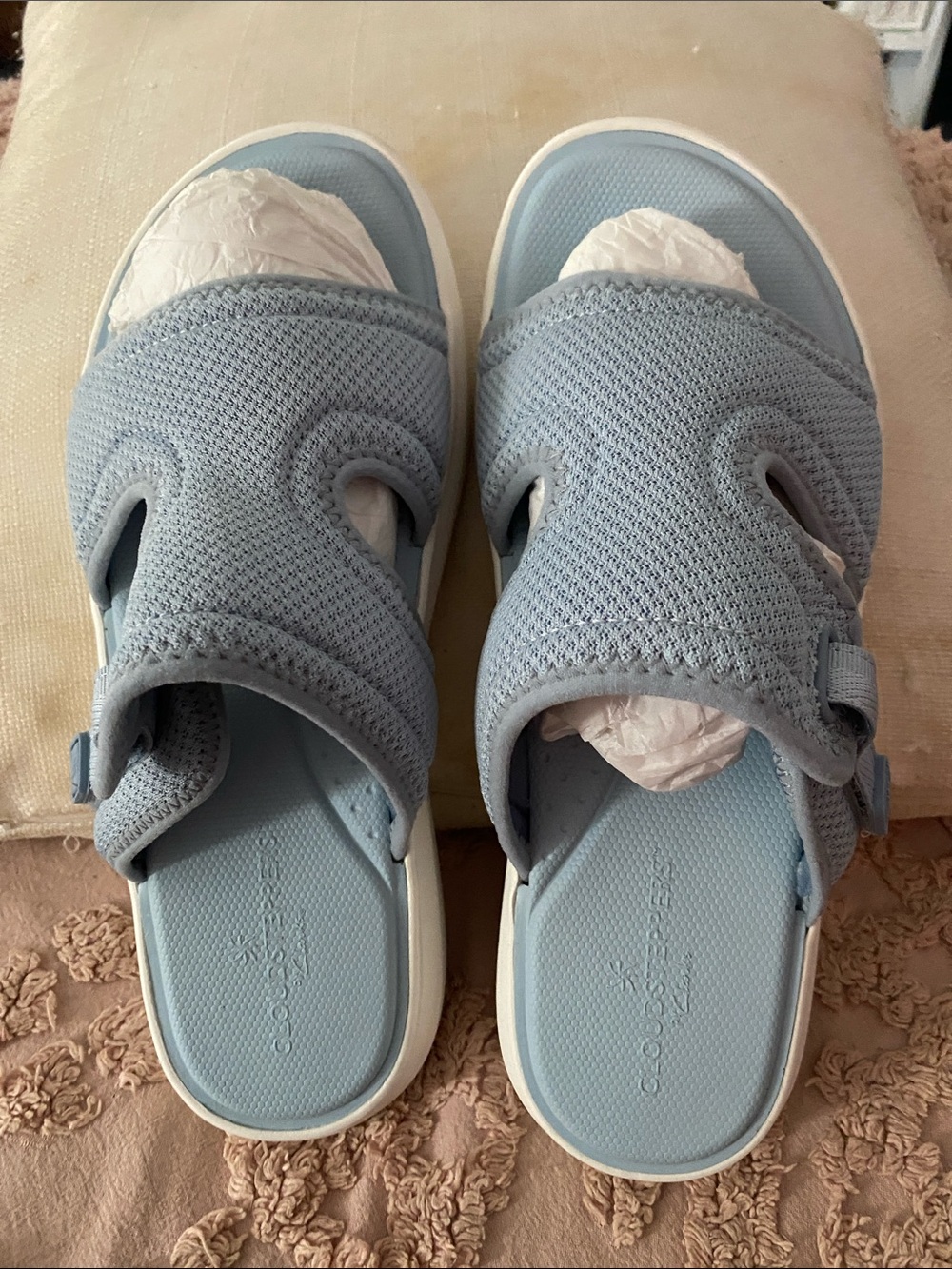 Clarks Light Blue Cloudsteppers Ladies' Mesh Slip-On Sandals